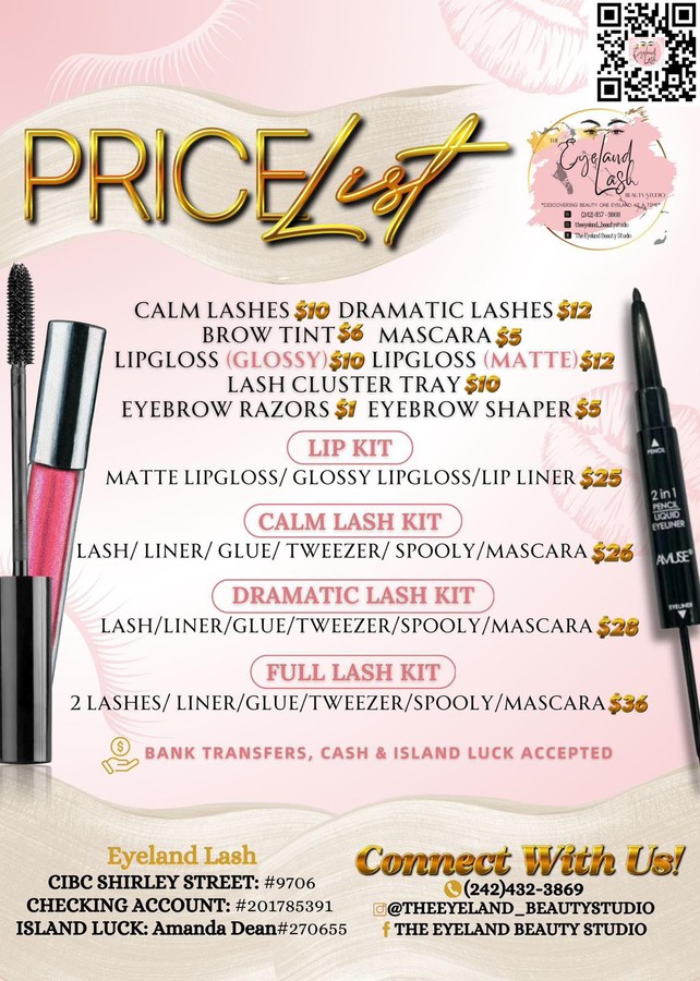 The Eyeland Lash Beauty Studio Price List
